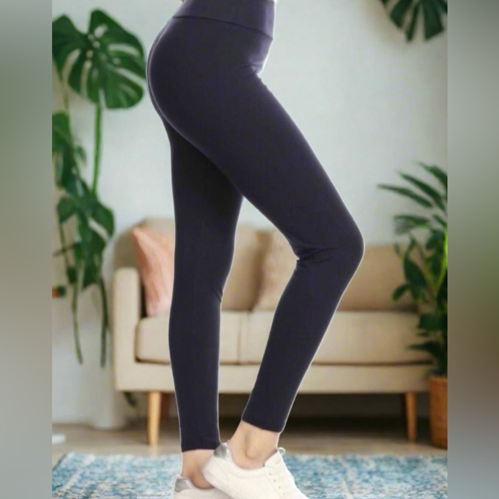 PLUS NEW Womens Solid Navy Blue Leggings YOGA WAIST Soft Yoga Pants